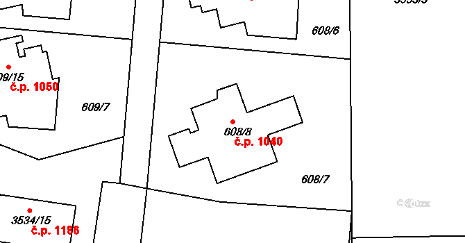 Řevnice 1040 na parcele st. 608/8 v KÚ Řevnice, Katastrální mapa
