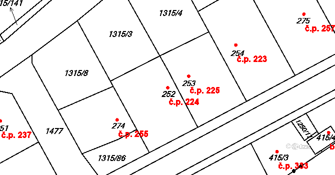 Dobřív 224 na parcele st. 252 v KÚ Dobřív, Katastrální mapa