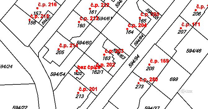 Běloves 203, Náchod na parcele st. 163 v KÚ Běloves, Katastrální mapa