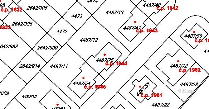 Kuřim 1944 na parcele st. 4487/75 v KÚ Kuřim, Katastrální mapa