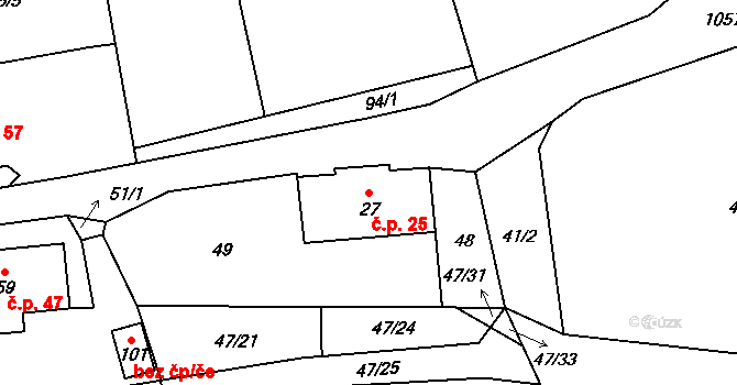 Onšovice 39, Čkyně na parcele st. 27 v KÚ Onšovice u Čkyně, Katastrální mapa