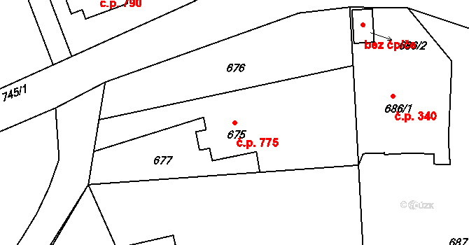 Štramberk 775 na parcele st. 675 v KÚ Štramberk, Katastrální mapa