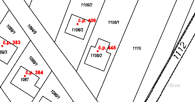 Těšany 445 na parcele st. 1108/2 v KÚ Těšany, Katastrální mapa