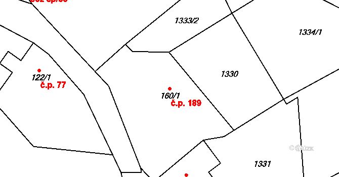 Nové Heřminovy 189 na parcele st. 160/1 v KÚ Nové Heřminovy, Katastrální mapa