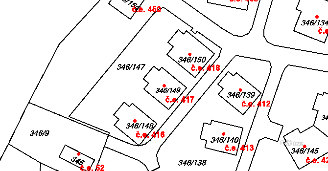 Milná 417, Frymburk na parcele st. 346/149 v KÚ Frymburk, Katastrální mapa