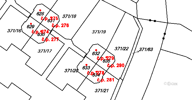 Církvice 279 na parcele st. 632 v KÚ Církvice u Kutné Hory, Katastrální mapa