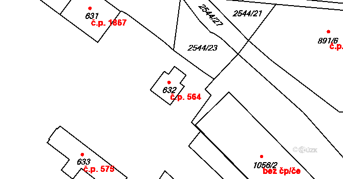 Humpolec 564 na parcele st. 632 v KÚ Humpolec, Katastrální mapa