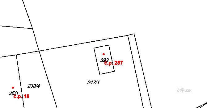 Radouňka 257, Jindřichův Hradec na parcele st. 393 v KÚ Radouňka, Katastrální mapa
