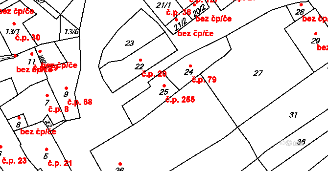 Přerov IV-Kozlovice 255, Přerov na parcele st. 25 v KÚ Kozlovice u Přerova, Katastrální mapa