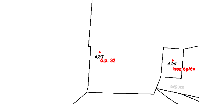 Řisuty 32, Libčeves na parcele st. 47/1 v KÚ Řisuty u Libčevsi, Katastrální mapa