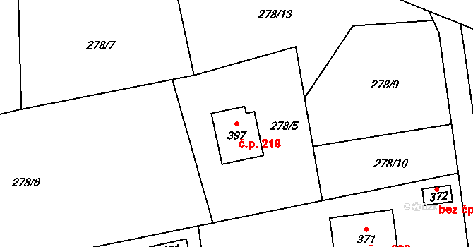 Karpentná 218, Třinec na parcele st. 397 v KÚ Karpentná, Katastrální mapa