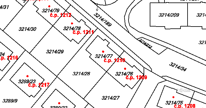Chotěboř 1210 na parcele st. 3214/77 v KÚ Chotěboř, Katastrální mapa