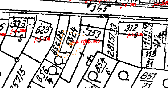 Kostice 380 na parcele st. 353 v KÚ Kostice, Katastrální mapa