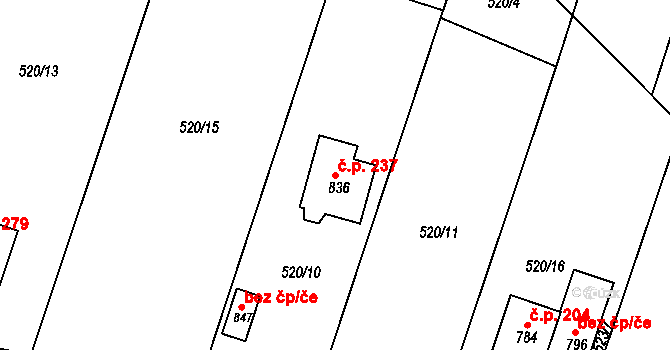 Míškovice 237 na parcele st. 836 v KÚ Míškovice, Katastrální mapa