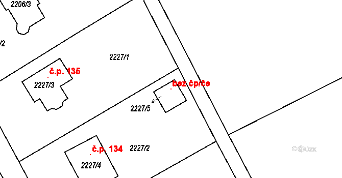 Třeština 104135565 na parcele st. 2227/5 v KÚ Třeština, Katastrální mapa
