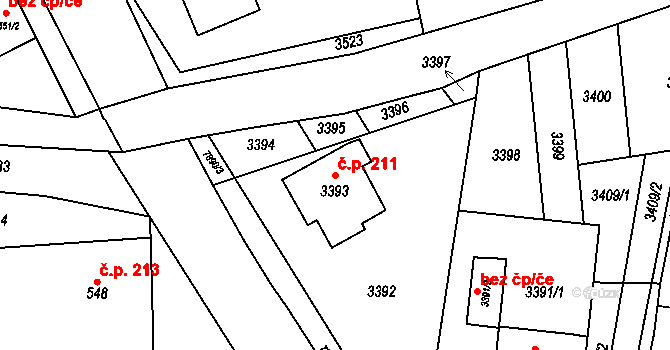 Vrbovec 211 na parcele st. 3393 v KÚ Vrbovec, Katastrální mapa