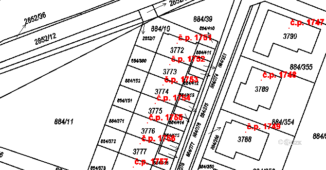 Bystřice pod Hostýnem 1753 na parcele st. 3774 v KÚ Bystřice pod Hostýnem, Katastrální mapa