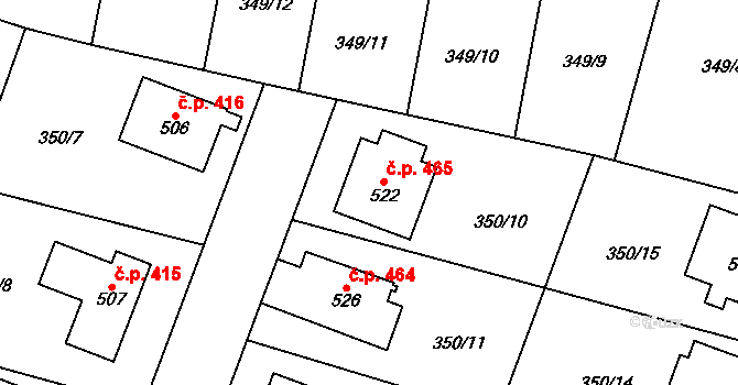 Rožďalovice 465 na parcele st. 522 v KÚ Rožďalovice, Katastrální mapa