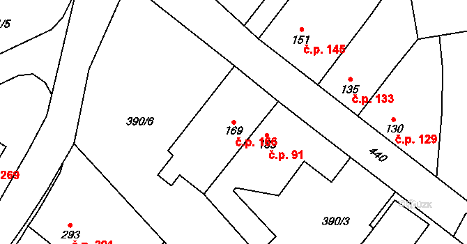 Horoměřice 166 na parcele st. 169 v KÚ Horoměřice, Katastrální mapa