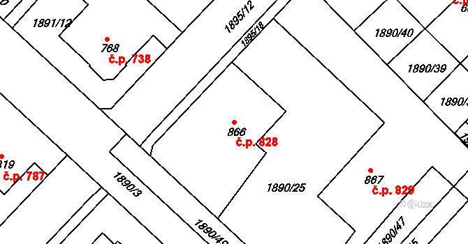 Tišnov 828 na parcele st. 866 v KÚ Tišnov, Katastrální mapa