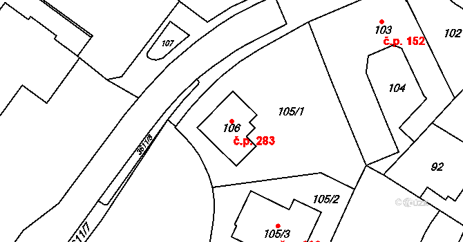 Vyškov-Město 283, Vyškov na parcele st. 106 v KÚ Vyškov, Katastrální mapa