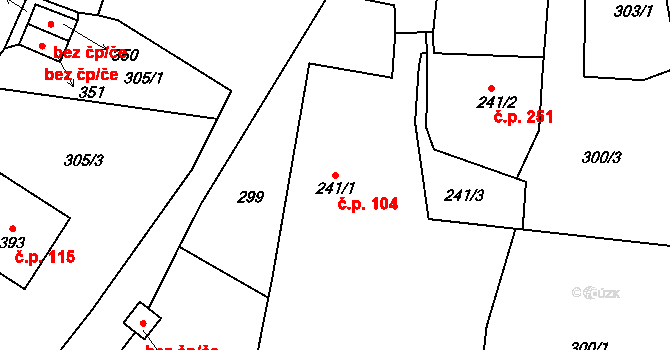 Liptaň 104 na parcele st. 241/1 v KÚ Liptaň, Katastrální mapa