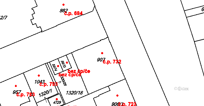 Šumperk 732 na parcele st. 907 v KÚ Šumperk, Katastrální mapa