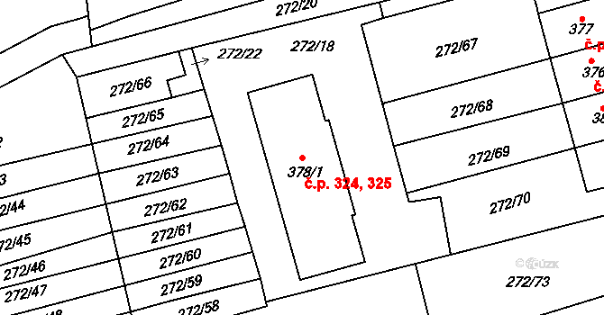 Lomnice 324,325 na parcele st. 378/1 v KÚ Lomnice u Tišnova, Katastrální mapa