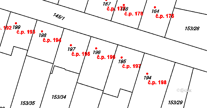 Skřivany 196 na parcele st. 196 v KÚ Skřivany, Katastrální mapa