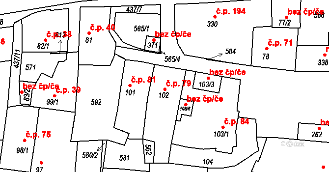 Žalkovice 79 na parcele st. 102 v KÚ Žalkovice, Katastrální mapa