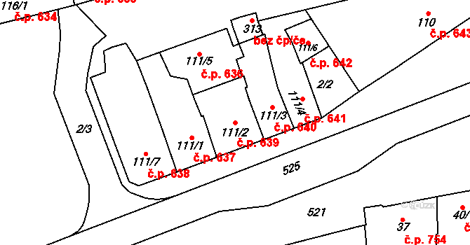 Loučany 639 na parcele st. 111/2 v KÚ Loučany na Hané, Katastrální mapa