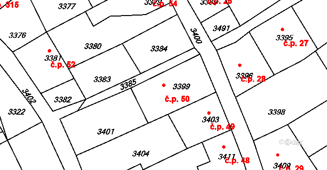Mimoň I 50, Mimoň na parcele st. 3399 v KÚ Mimoň, Katastrální mapa