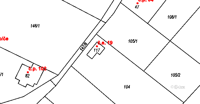 Kyškovice 19 na parcele st. 117 v KÚ Kyškovice, Katastrální mapa
