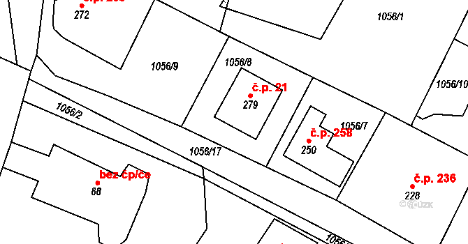 Roztoky u Jilemnice 21 na parcele st. 279 v KÚ Roztoky u Jilemnice, Katastrální mapa