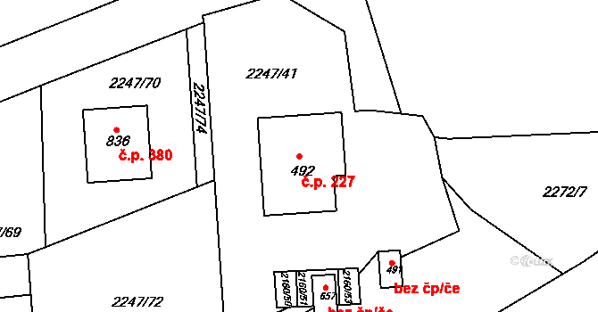 Horní Lideč 227 na parcele st. 492 v KÚ Horní Lideč, Katastrální mapa
