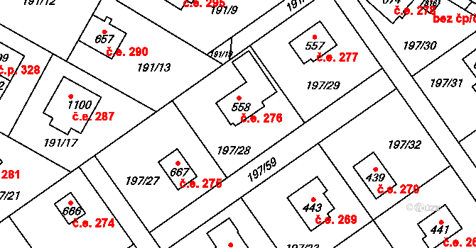 Svojetice 276 na parcele st. 558 v KÚ Svojetice, Katastrální mapa