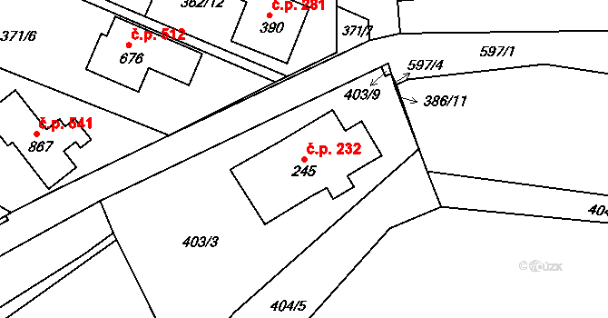 Přední Ptákovice 232, Strakonice na parcele st. 245 v KÚ Přední Ptákovice, Katastrální mapa