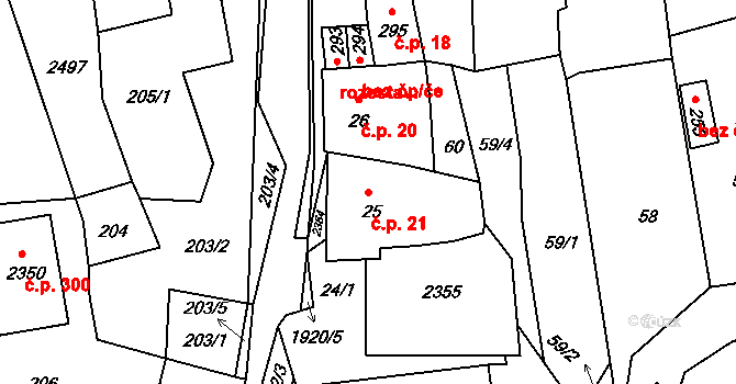 Horní Stropnice 21 na parcele st. 25 v KÚ Horní Stropnice, Katastrální mapa