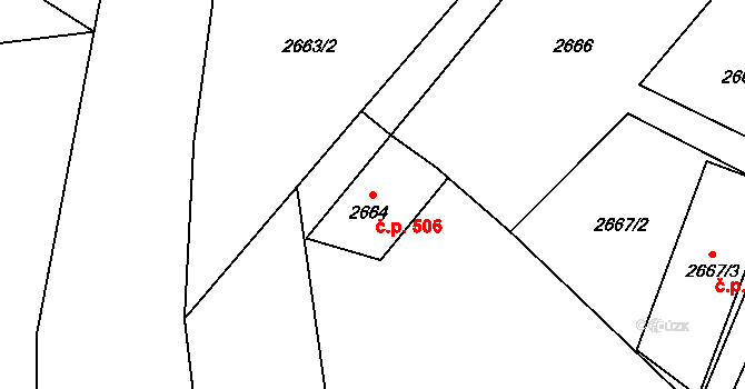 Pelhřimov 506 na parcele st. 2664 v KÚ Pelhřimov, Katastrální mapa