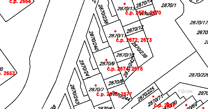 Teplice 2674,2675 na parcele st. 2870/9 v KÚ Teplice, Katastrální mapa