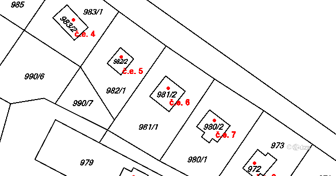 Chlebovice 6, Frýdek-Místek na parcele st. 981/2 v KÚ Chlebovice, Katastrální mapa