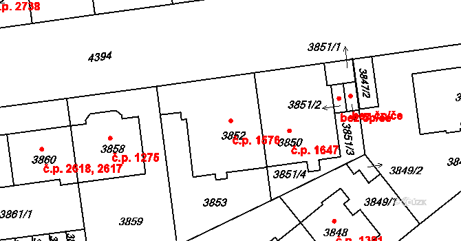 Žižkov 1576, Praha na parcele st. 3852 v KÚ Žižkov, Katastrální mapa