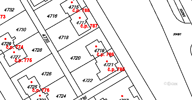 Záběhlice 786, Praha na parcele st. 4719 v KÚ Záběhlice, Katastrální mapa
