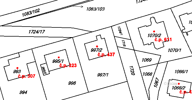 Troja 437, Praha na parcele st. 997/2 v KÚ Troja, Katastrální mapa
