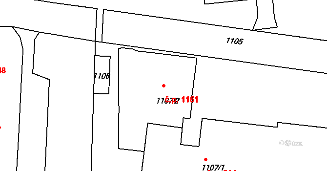 Sedlčany 1151 na parcele st. 1107/2 v KÚ Sedlčany, Katastrální mapa