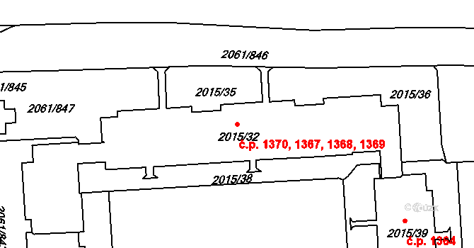 České Budějovice 2 1367,1368,1369,1370, České Budějovice na parcele st. 2015/32 v KÚ České Budějovice 2, Katastrální mapa