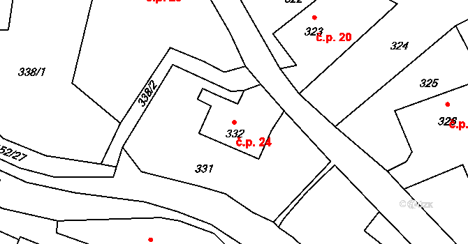 Dolní Libchava 24, Česká Lípa na parcele st. 332 v KÚ Dolní Libchava, Katastrální mapa