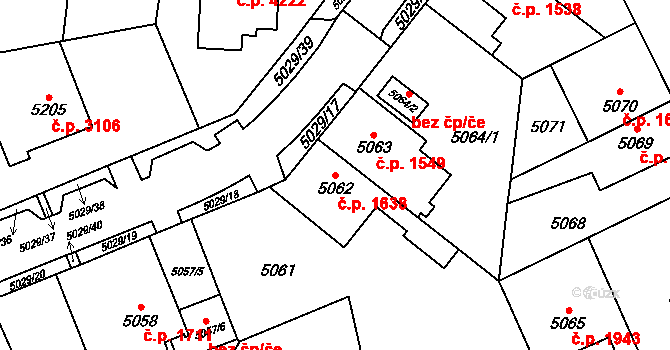 Chomutov 1638 na parcele st. 5062 v KÚ Chomutov I, Katastrální mapa