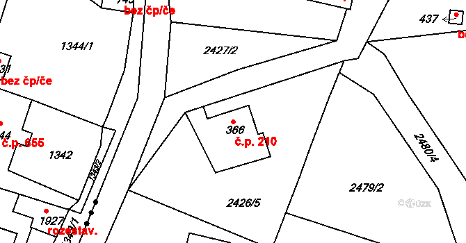 Chotěvice 210 na parcele st. 366 v KÚ Chotěvice, Katastrální mapa