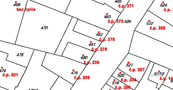 Blučina 279 na parcele st. 481 v KÚ Blučina, Katastrální mapa